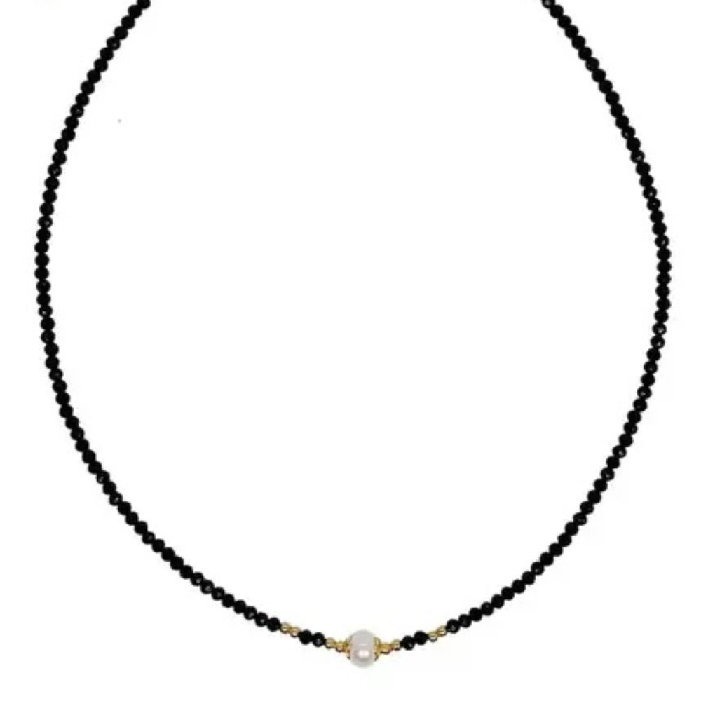 LA MENO Pearl & Onyx Choker Necklace